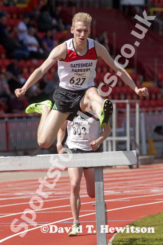 Barry Maskell (Gateshead) winning the 3000 metres steeplechase at the North Eastern Champs, Gateshead.